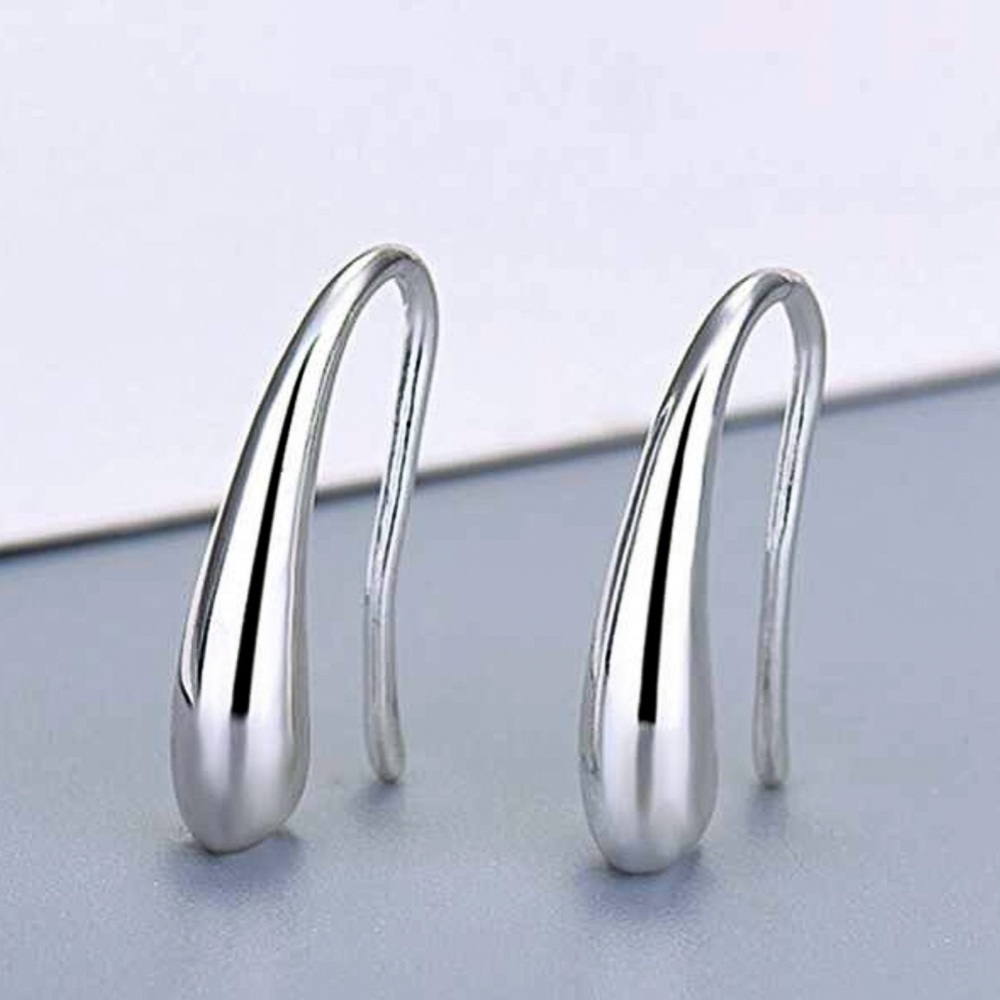 925 Sterling Stamped Silver One Piece Water Drop Earrings - Picture 2 of 6